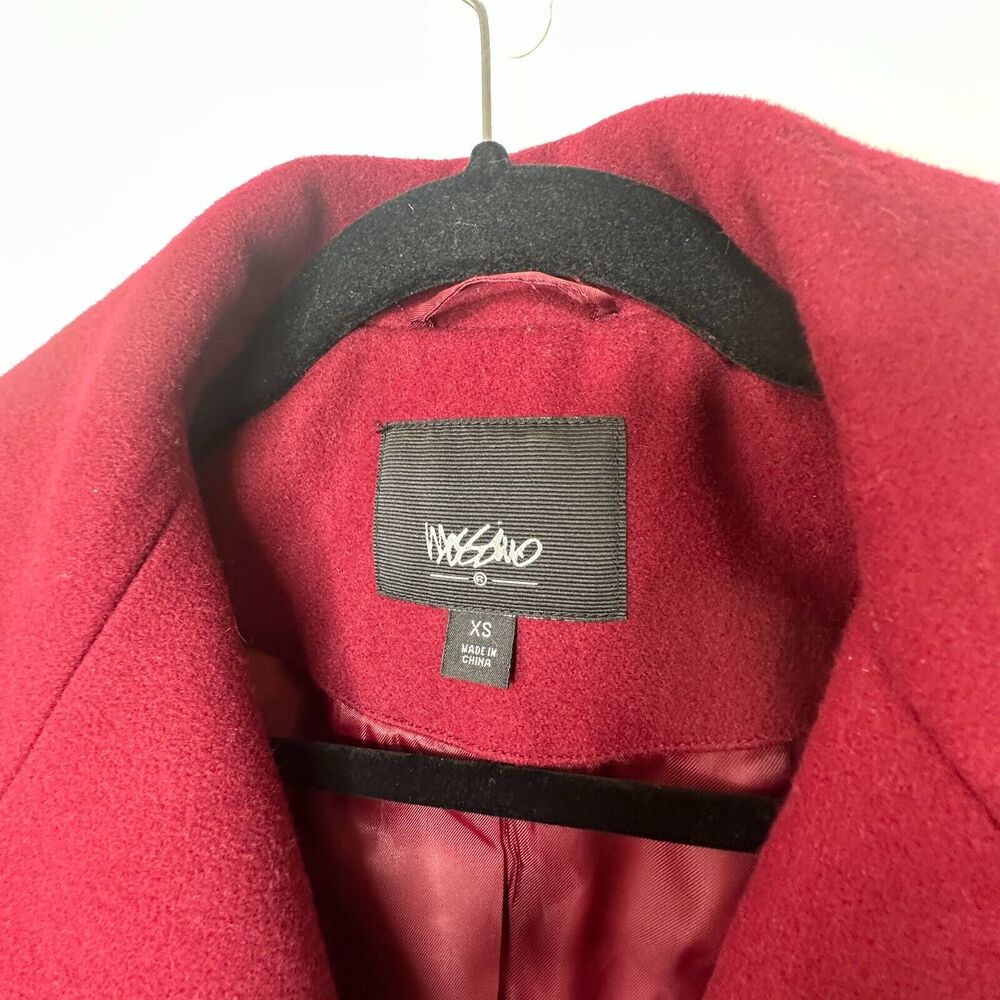 Mossimo Burgundy Red Wool Fitted Long Line Front two Button Coat Welt Pockets XS - Picture 8 of 13